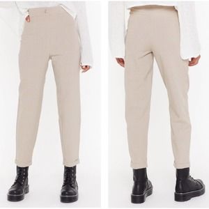 Nasty Gal Beige Check Plaid Turn Up Tapered High Rise Trouser Pants NEW 10